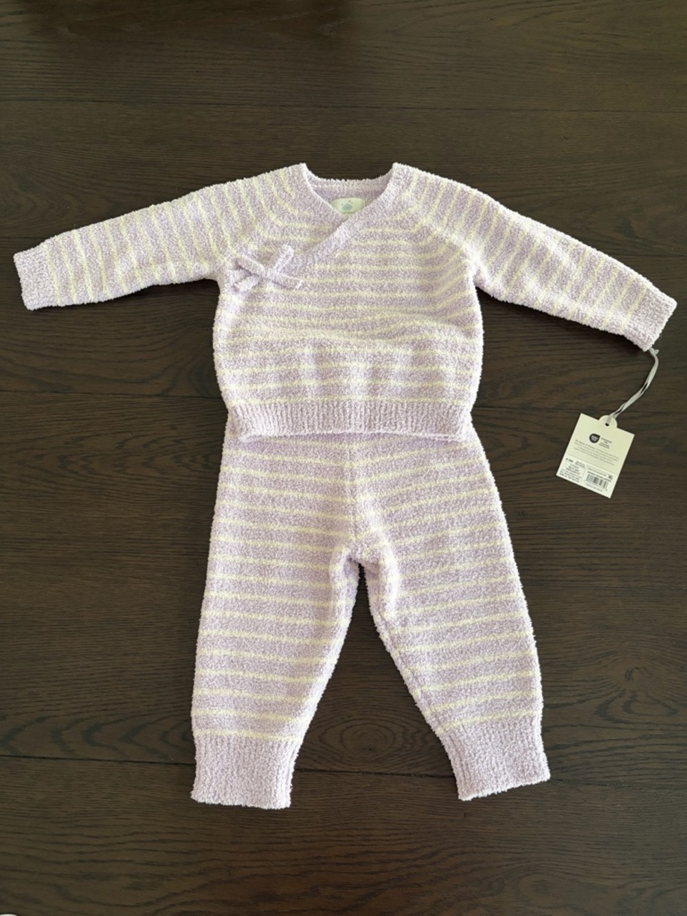 Baby Girls Purple Striped Chenille Wrap Top & Pants Set (6-9M)